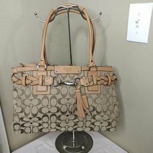 LIKE NEW COACH Signature Canvas Hampton Satchel Rope Detail